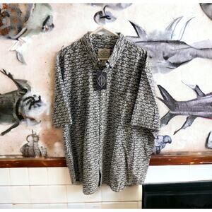 NWT St Johns Bay Classic Fit Short Sleeve Button Down Shirt Mens Size 2XLT fish